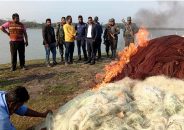 বাবুগঞ্জে বিপুল পরিমাণ অবৈধ জাল জব্দ