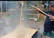 বাবুগঞ্জ আগরপুরে আখের গুড় তৈরিতে ব্যস্ত আখ চাষীরা