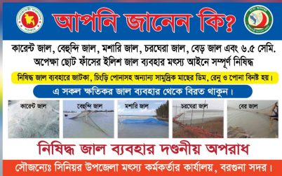 আপনি জানেন কি?নিষিদ্ধ জাল দিয়ে মাছ ধরা আইনত দন্ডনীয় অপরাধ