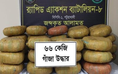 দুমকিতে ৬৬ কেজি গাঁজা জব্দ