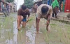গাজীপুরে শেষ হয়নি সড়ক সংস্কারের কাজ, ধানের চারা রোপন করে প্রতিবাদ